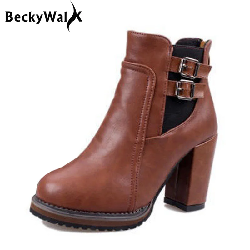 

Hot Sale Good Quality Ankle Boots Women Belt Buckle High Heels Women Boots Autumn Winter Fashion Shoes Woman Botas Mujer WSH2206