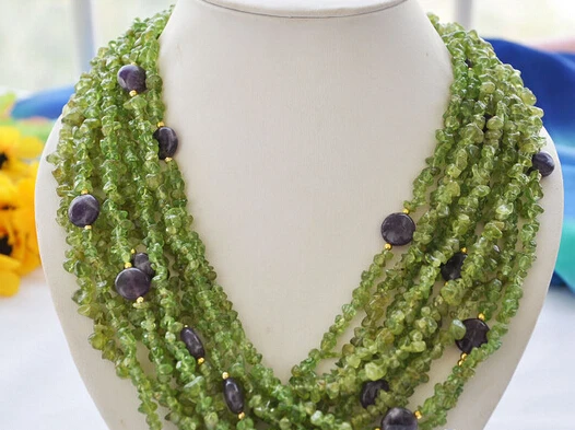 

Miss charm Jew2088 LUSTER 10row 21" olivine gallet amethyst coin necklace