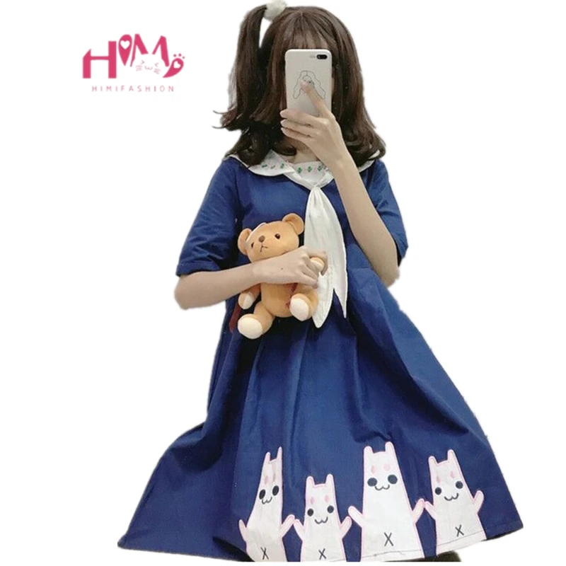 Lolita Kawaii повседневное белое платье для женщин Винтаж Прекрасный Кот Цветочный