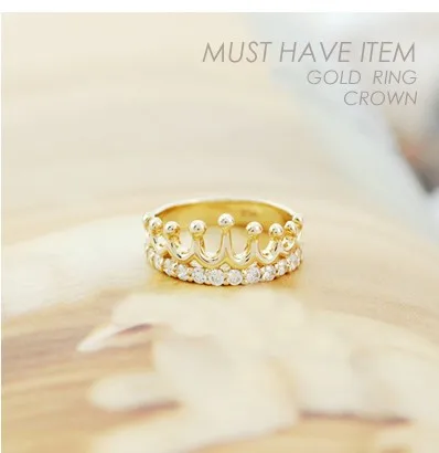 

New Fashion style Korean Jewelry Queen's Blessing Flash Crown Ring for women lovely gift