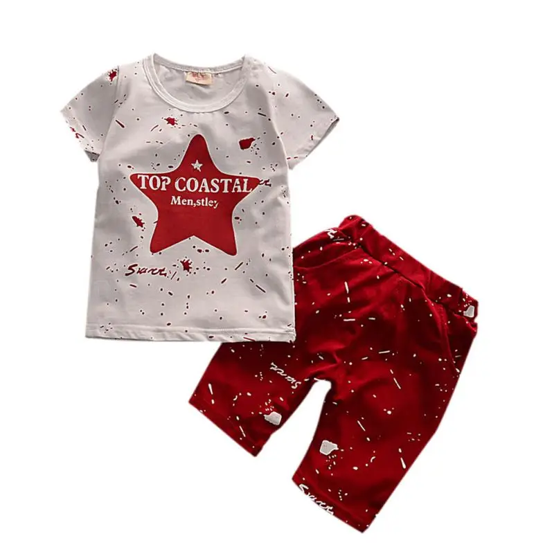 

Summer Boys Clothes Kids Short Sleeve Star Letter Style Clothing Set Toddler Boys Short Sleeved T-Shirts+Children Shorts