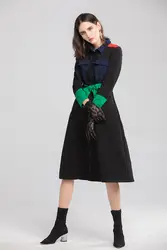 Высококачественные женские осенне-с длинными рукавами платье новый 2019 Весна карманы пояс платье D796