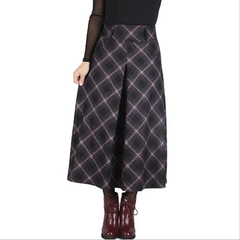 

New 2020 Autumn Winter Skirt Women Woolen Plaid Skirt High Waist Long Skirt Elegant Pleated Skirts Women