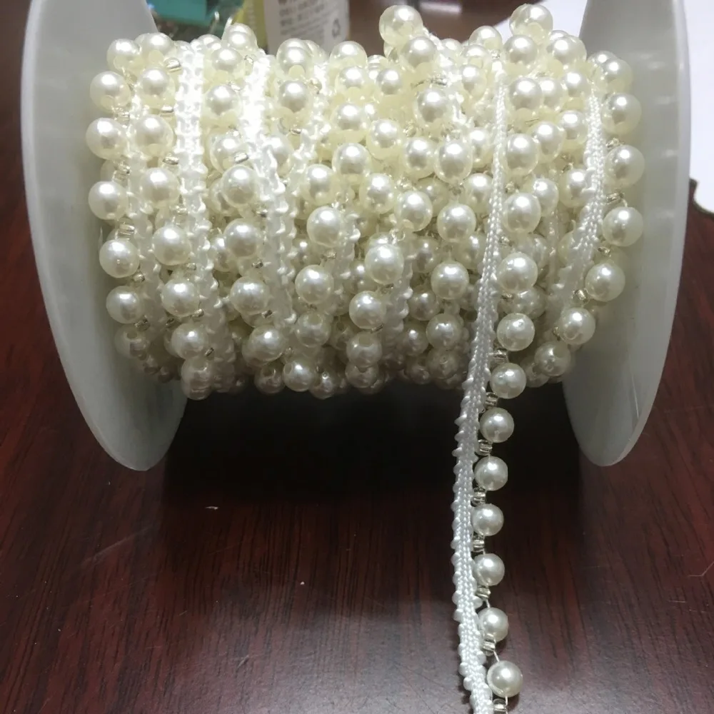 

10 yards/lot Fake Pearl Beaded Lace Trim Vintage Mesh Fabric Paillette Lace Beaded Pearl Trim Braid Lace Applique 8mm Wide