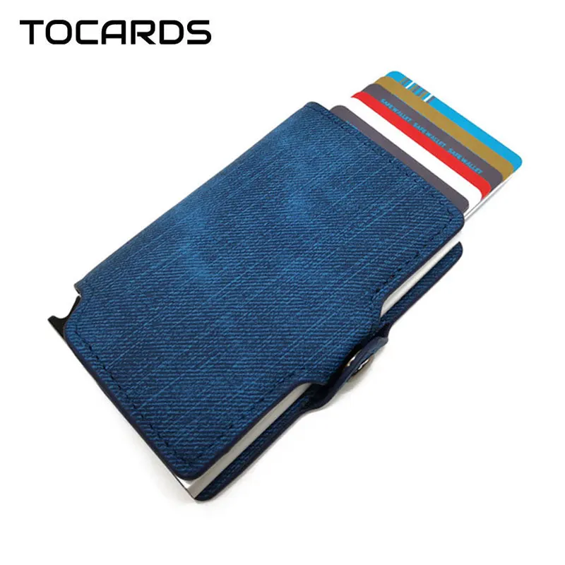 

2018 RFID Cowboy Credit ID Card Holder Retro Vintage Aluminum Metal Leather Slim Purse Card Case Mini Wallet for Men Women