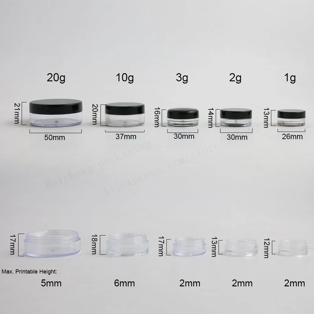 100X1g 2g 3g 5g 10g 20g فارغة الجرار زجاجات إعادة الملء التجميل الجرار حاوية ماكياج صغيرة جولة زجاجة القليل كريم جرة