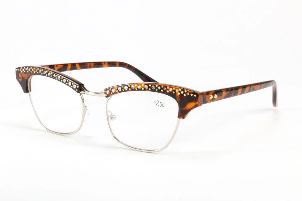 Gafas para lectura de ojos de gato elegantes de diamantes de imitación de cristal para mujer Gafas para lectura de ojos de gato elegantes de diamantes de imitación de cristal para mujer