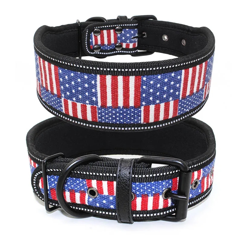 Heavy Duty Adjustable Pet Dog Collar for Small Medium Large Dogs Reflective Puppy Big Dog Collar Leash Chihuahua Beagle Collars - Цвет: Blue Flag