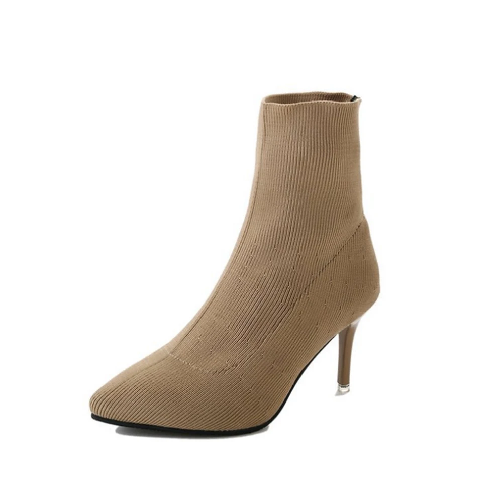 

Womens Boots Black Elastic Knit Sock Boots Ladies Pointy Toe High Heels Fashion Kardashian Ankle Boots Women Pumps