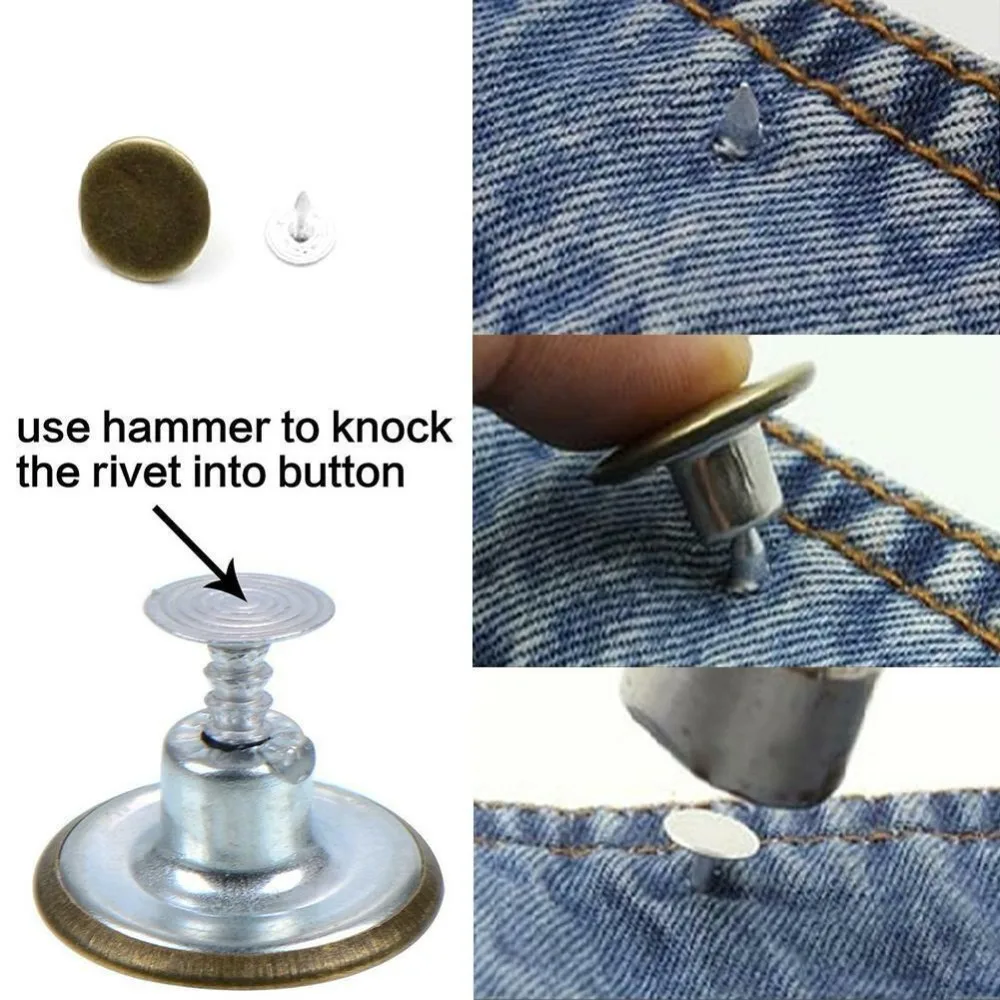 Snap Fastener Hammer On Metal Buttons for Jeans Replacement Press Button  Studs