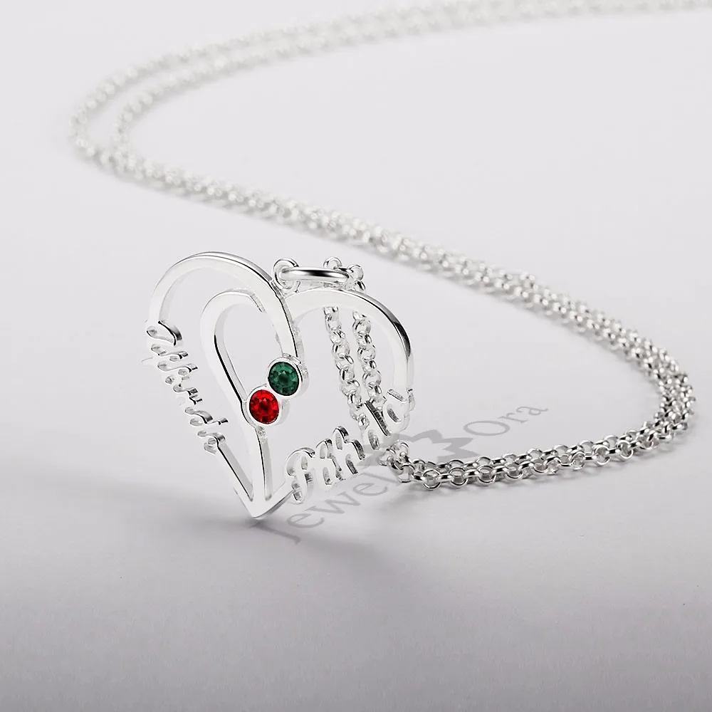 Уникальный подарок любителям сердца Персонализированные 925 серебряный с камнем-талисманом имя ожерелье Рождественский подарок с коробкой(JewelOra NE101571