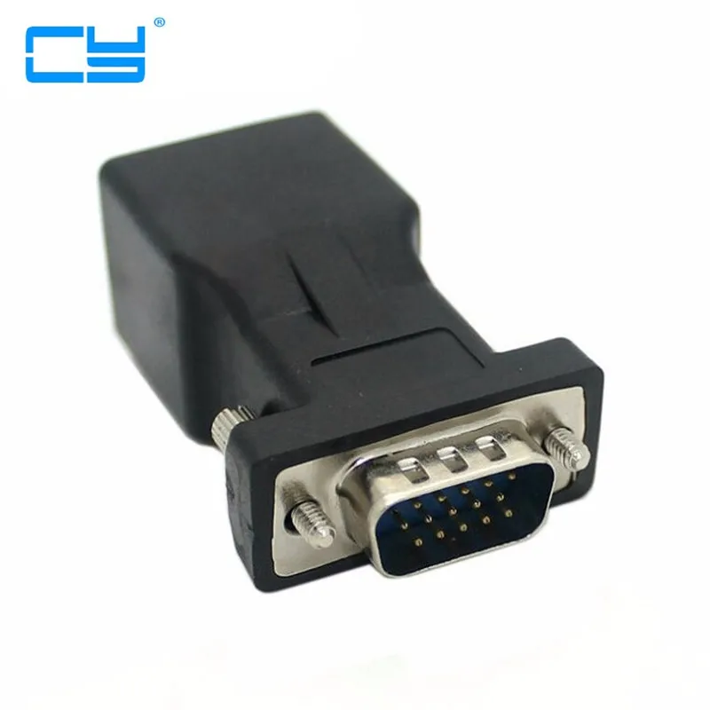 15~pin HD~15 VGA Extender Male To LAN CAT5/6 RJ45 Network Cable Female Adapter 