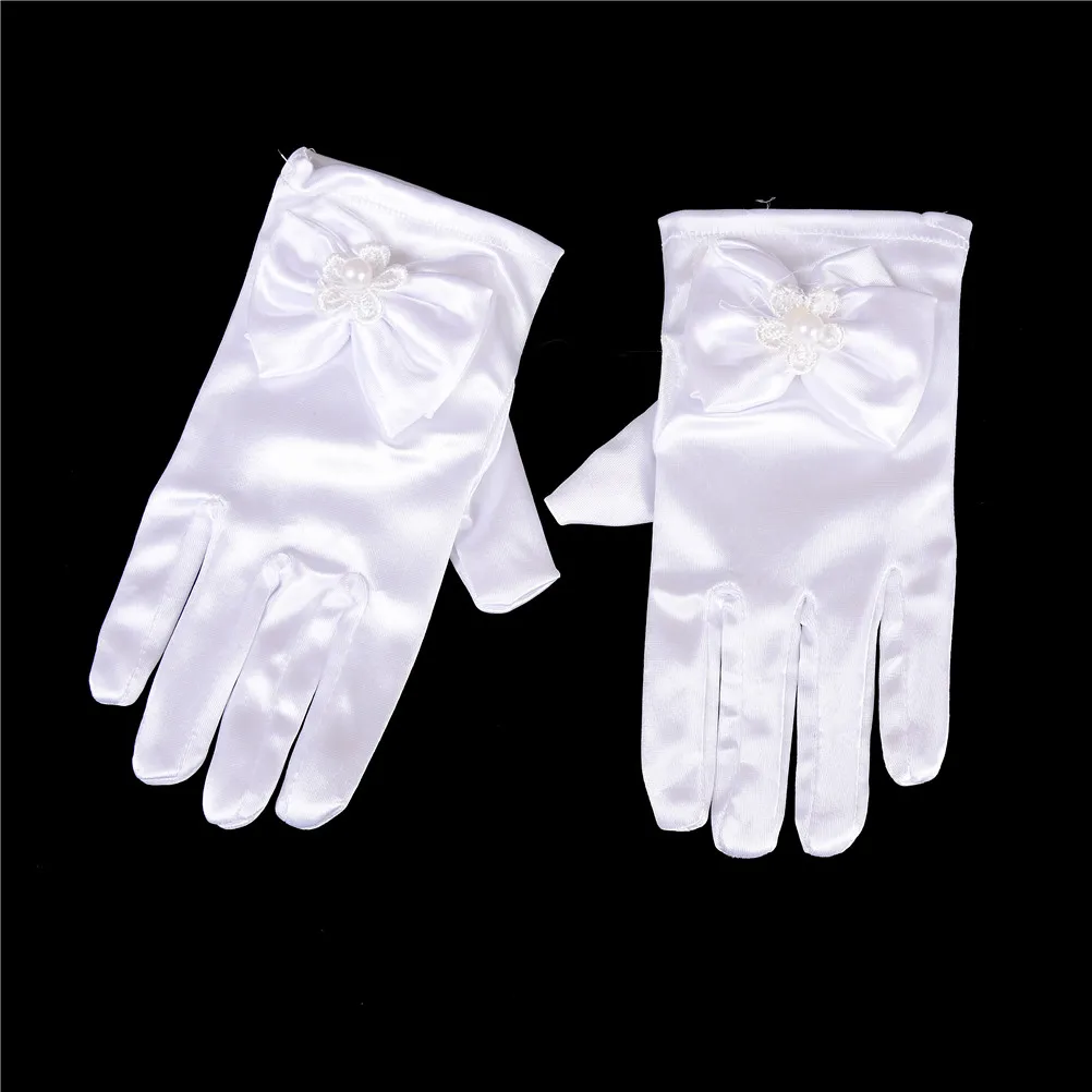 1 пара, 4 цвета, детские варежки, Детские Короткие Вечерние перчатки, свадебные перчатки для девочек, перчатки для стрельбы из лука - Цвет: Белый