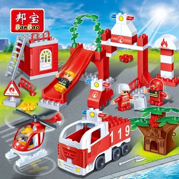 

BanBao City Fire station fire engine Aircraft plane car safety signs Larger Particles Bricks Building Blocks models For Children