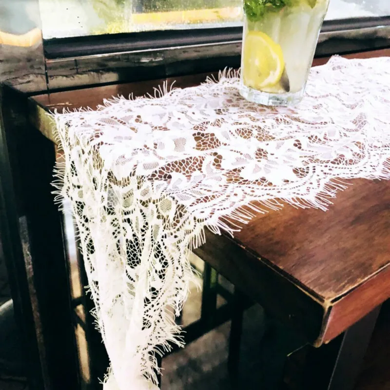 

3M Wedding Table Decoration White Lace Table Runner Fringe Edge Floral Table Cloth Birthday Decoration Home Textile