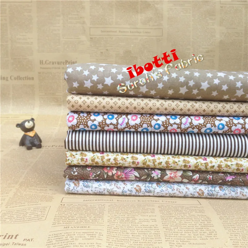 

ibotti 7pcs 50x50cm Brown floral stars stripe 100% Cotton Fabric Sewing Tilda Doll Cloth DIY Quilting Patchwork Tissue Textile