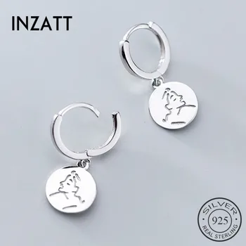 

INZATT Real 925 Sterling Silver Minimalist Portrait Disc Hoop Earrings For Fashion Women Party Fine Jewelry 2019 Accessories