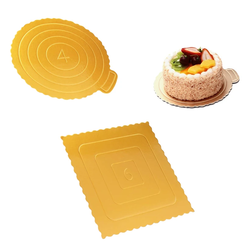 

3 pcs / wedding party Practical Round Square Bakeware Cake Cardboards Durable Paper Baking Trays Golden Cake box Bottom Brackets