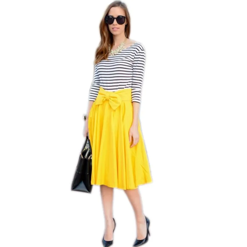 New Arrival Spring Summer Casual Skirt Bow Waistline A Line Knee Length ...