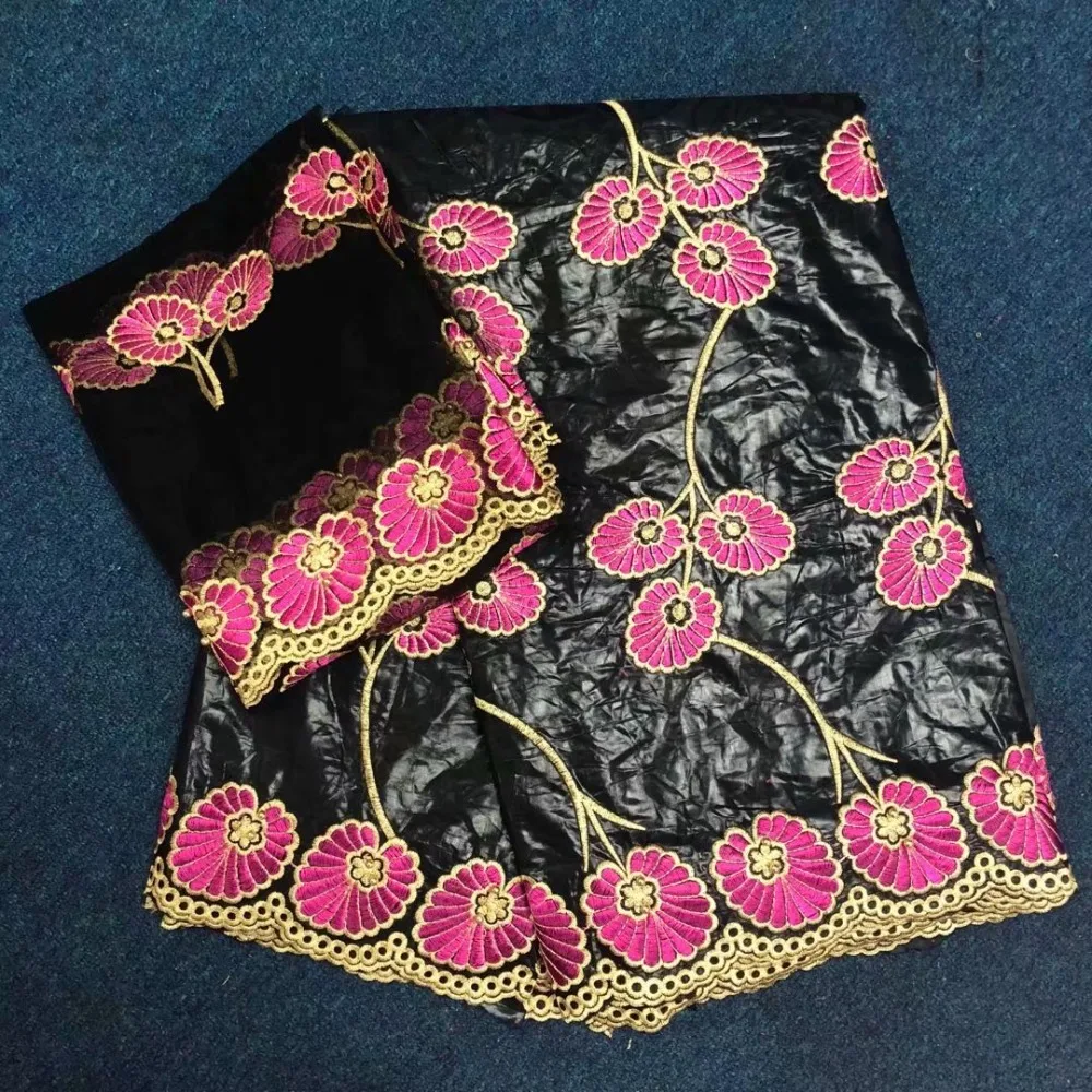 

2018 Latest African bazin riche fabrics 5 yards+2 yards African lace with rhinestones bazin riche getzner in black for wedding