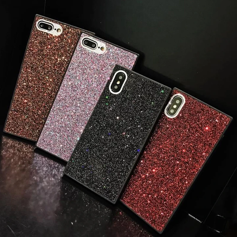 

Fashion Blinking Phone Case For iPhone X 10 XR XS Max Soft Glitter Square Shape Back Cover For iPhonr 6 6s 7 8 Plus Matte Case
