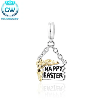 

925-Sterling-Silver Happy Easter Day Charm Fits Bracelets & Bangles The Holloween Day Jewelry Findings & Comonents S284