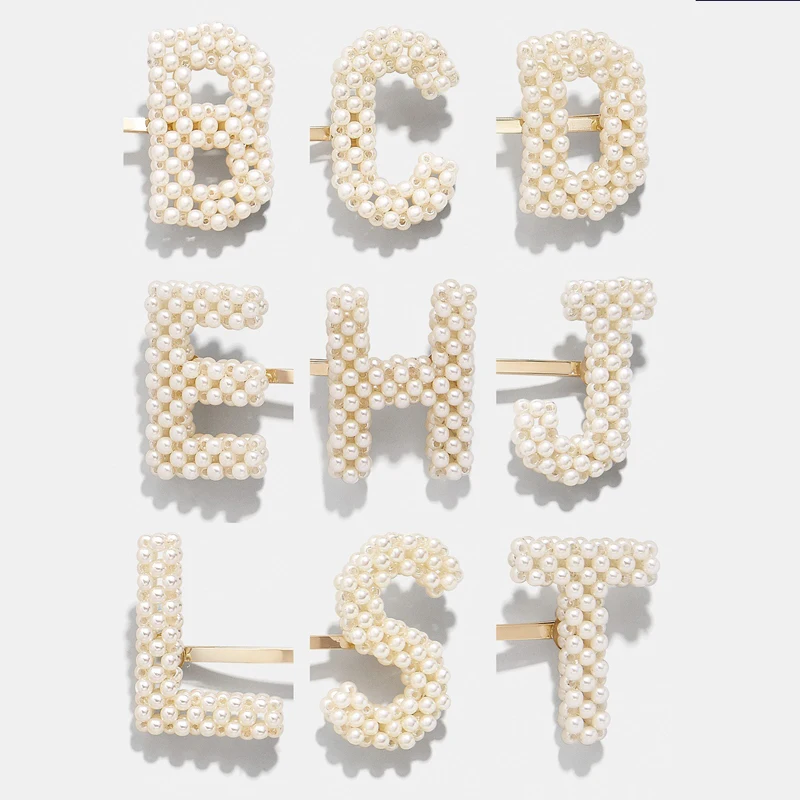 

LUNA CHIAO 2019 Spring Summer Trendy Popular Braided Pearl Hair Clips Alphabet Monogram Pearls Hair Clip Barrettes