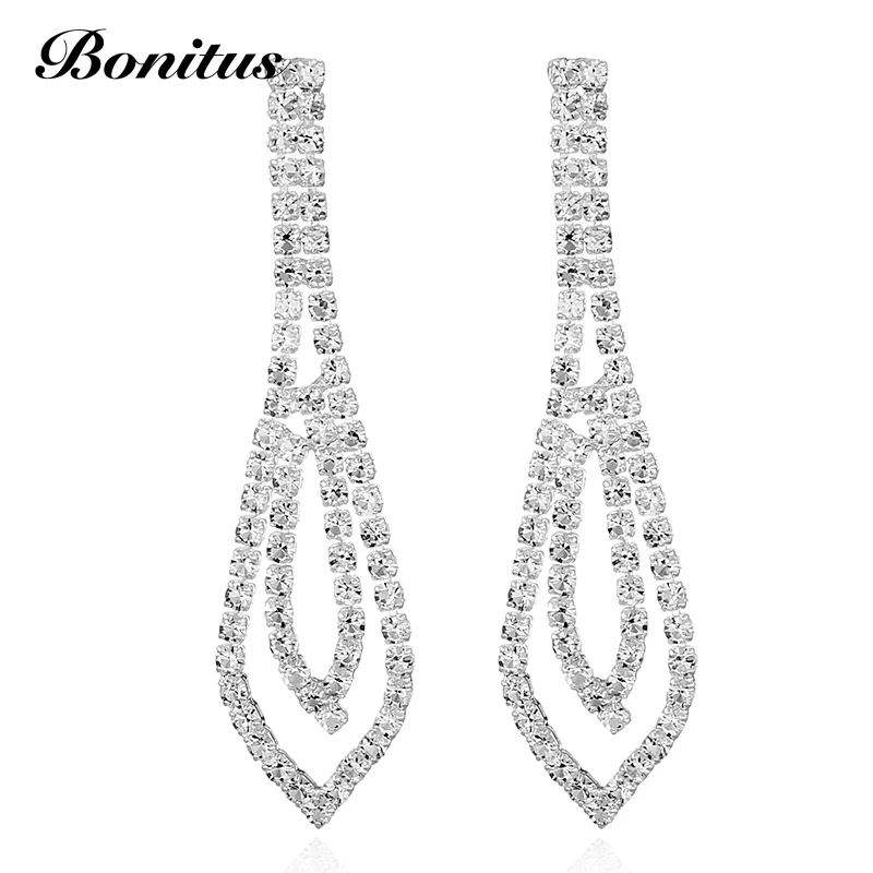 

[ Bonitus Jewelry]New Arrival Fashion Long Tear Drop Dangle Earrings Rhinestone Crystal For Fashion Women HOT 08E1151