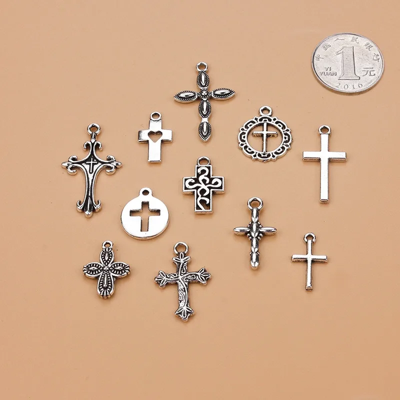 

11pcs/lot Cross Charm Mixed Silver Pendant DIY Jewelry Accessories Necklace Bracelet Earrings Keychain Brooch