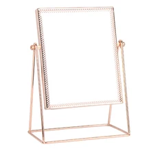Металлическая настольная подставка для принцессы, зеркало в персональной раме, боковое зеркало для макияжа, вращающееся на 360 градусов, розовое золото, трехугольное сиденье, обтекаемое