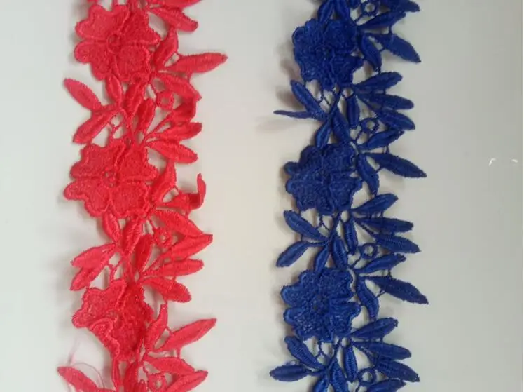 2 метра красный синий Полиэстеровая вышитая ткань кружевная отделка Лента ручной работы DIY Швейные принадлежности ремесло для украшения костюма планки