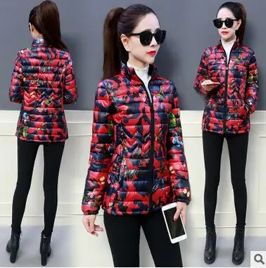 Parka 2019 Winter Jacket women Plus Size Womens Parkas Thicken Outerwear flower print Coats Short Female Slim Cotton basic tops