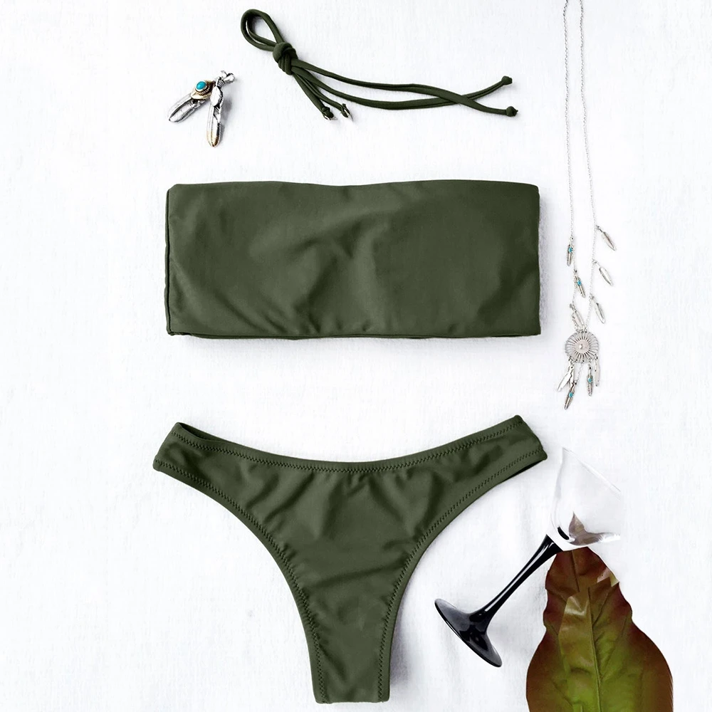 

2018 Summer Bandeau Bikini Swimwear Sexy High Cut Brazilian Swimsuit Biquini Strapless Bikini Bathing Suit Maillot De Bain