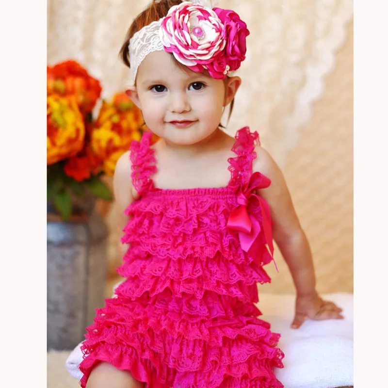 Детский ярко розовый комбинезон с оборками для девочек|lace romper newborn|petti romperkids rompers |