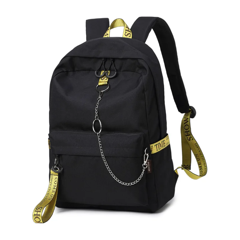 Модный водонепроницаемый тканевый женский рюкзак для влюбленных, рюкзак для путешествий, корейский индивидуальный дизайн, школьные сумки для девочек, рюкзак - Цвет: Black yellow tape