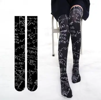 

Cool Harajuku Math Formula Print Over-knee Stockings Thigh High Stockings Velvet 120D Color Black 65cm