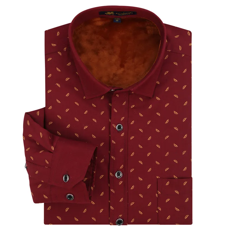 Высококачественные бархатные мужские зимние рубашки с длинным рукавом и принтом, повседневные теплые деловые рубашки в горошек, Мужская Китайская одежда PaulJones - Цвет: bn087