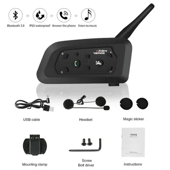

Waterproof Walkie talkie Multifunction BT Motorcycle Intercom Intercomunicador V6 Helmet Speaker Bluetooth Headset for 6 Riders