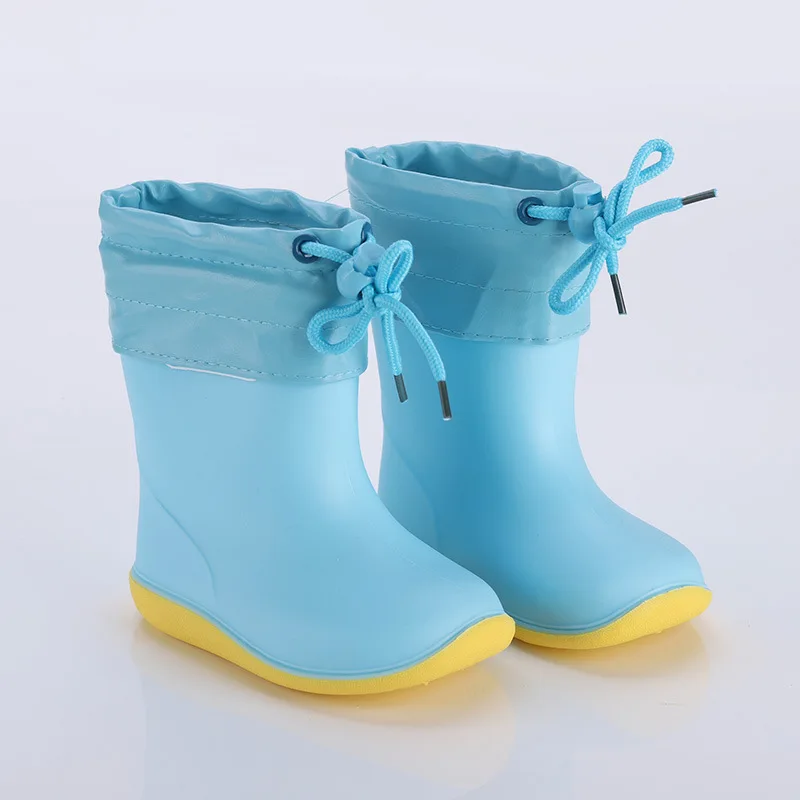 Детские резиновые непромокаемые сапоги для девочек Нескользящие сапоги для маленьких мальчиков водонепроницаемая обувь теплая детская непромокаемая обувь съемный Хлопковый чехол