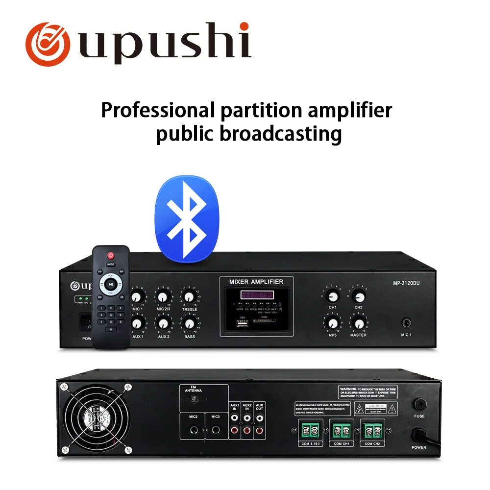 Oupushi Audio Power Amplifier 120W MP 2120DU With 2 Zones Bluetooths Remote Control For PA System