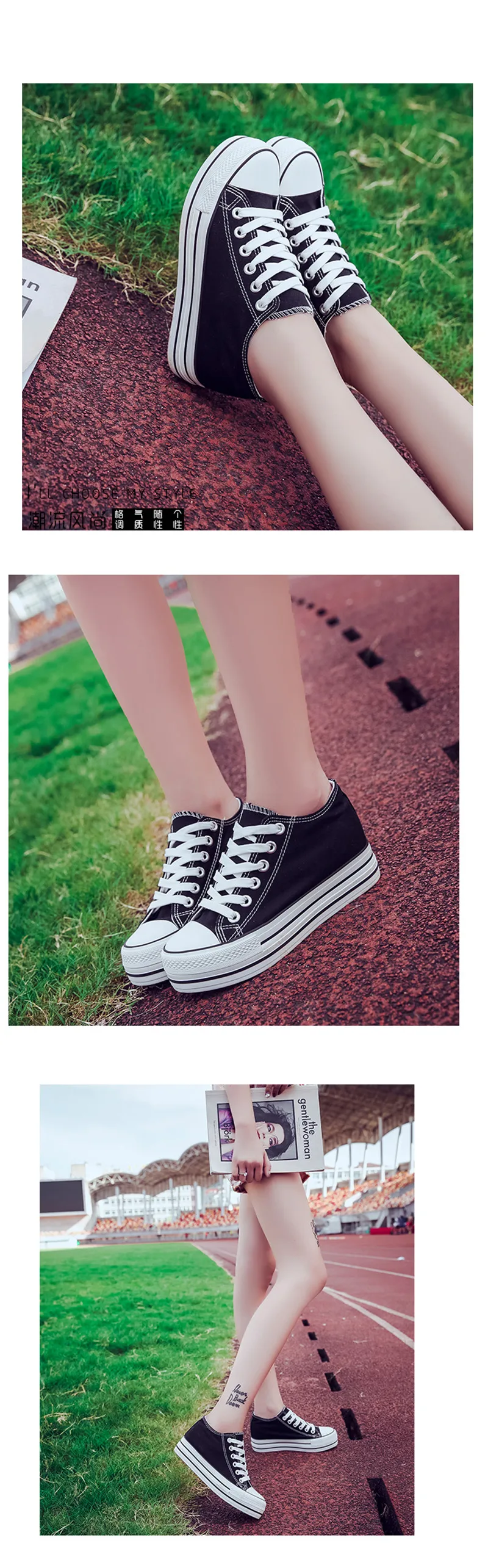 Женские кроссовки на толстой подошве 6 см; Женская парусиновая обувь на танкетке; кроссовки на платформе; красивая женская повседневная обувь белого цвета