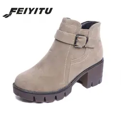 Feiyitu 35-40 осенне-зимние женские ботинки повседневная обувь Ботинки Martin замшевые ботильоны на высоком каблуке на молнии зимние сапоги