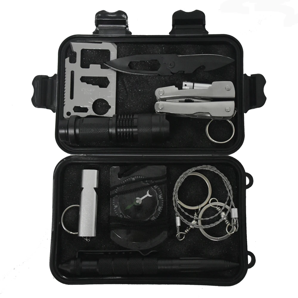 10 in 1 야외 서바이벌 응급 가방 필드 SOS 서바이벌 키트 박스 셀프 헬프 박스 SOS 장비 캠핑 하이킹 드롭 배송