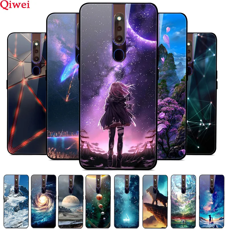 

For Oppo F11 Pro Case Hard Tempered Glass Case For Coque Oppo F11Pro F 11 Pro Case Cover Soft Silicome Bumper Painted Back Funda