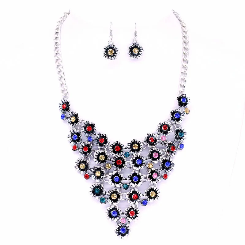 Vintage Flowers Rhinestone Necklaces &amp Pendants Twisted Chain Statement Necklace Women Jewelry collier | Украшения и