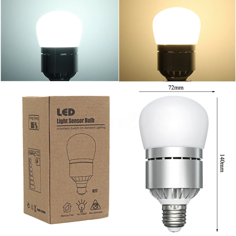 12W AC 85-265V E27/B22 Dusk to Dawn LED Lamp Bulb Sensor Energy Saver Auto Light