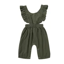 Летний комбинезон для маленьких девочек; хлопковый комбинезон с эластичной резинкой на талии; однотонные пляжные праздничные короткие свободные брюки; комбинезон для девочек; D25