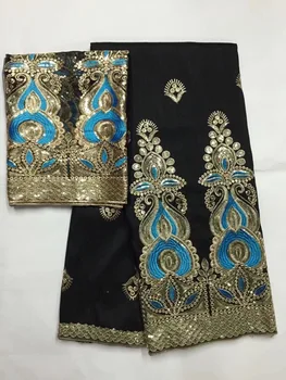 

African George Fabric Gold Blue Nigerian George Lace Fabric,Royal Black African Swiss Lace Fabric For Nigerian Wedding Party