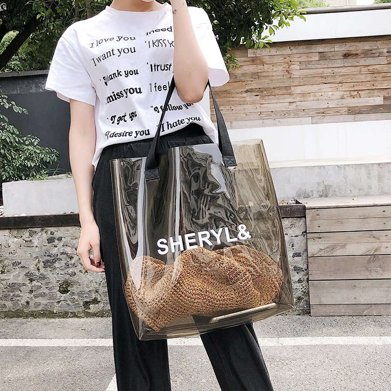 

Woman Messenger Transparent Bag 2019 New PVC Fashion Summer Beach Bag Big Totes Lady Travel Handbags With Large-capacity B41-36