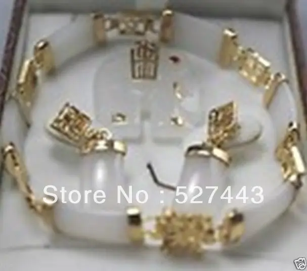 

Wholesale free shipping >>Genuine Set Jewellery white stone Elephant pendant bracelet earring